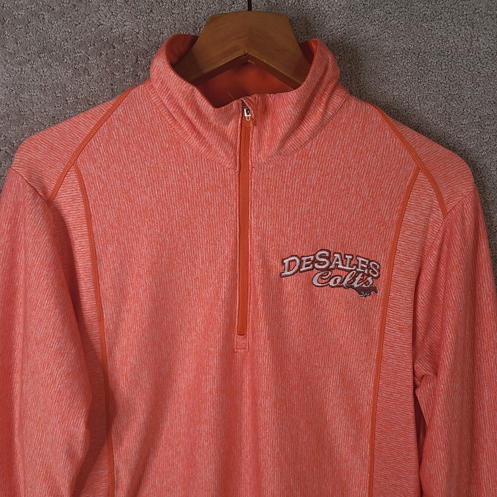 Desales‎ Colts Pullover Mens M Orange 1/4 Zip Antigua HS Soccer Shirt Stretch - Picture 2 of 11